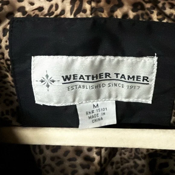 Weather Tamer Black Belted Trench Jacket M – Leopard Lined Lightweight Coat - Picture 5 of 7